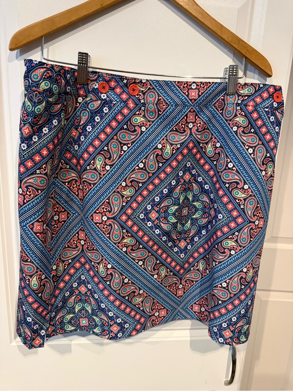 EP Pro Multicolor Paisley-Print Mini Skirt — Blue & Coral Accents